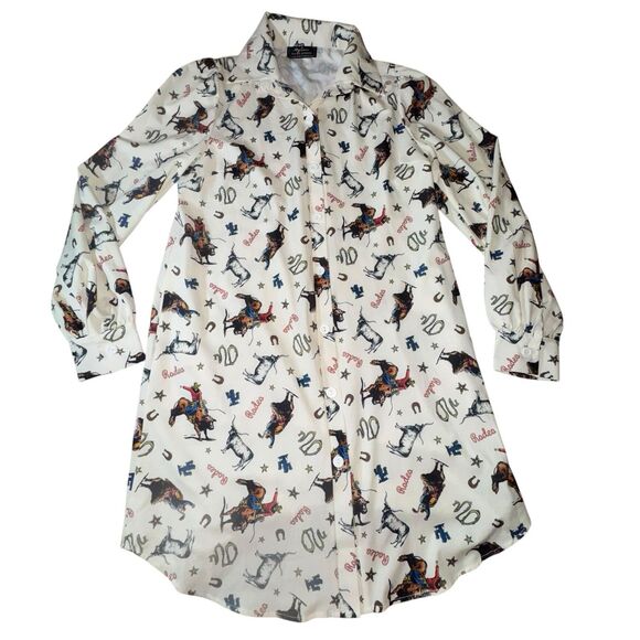 Nylon Apparel Rodeo Blouse Size Small - Made In The USA -‎ Western Cowboy Lasso - Picture 2 of 11